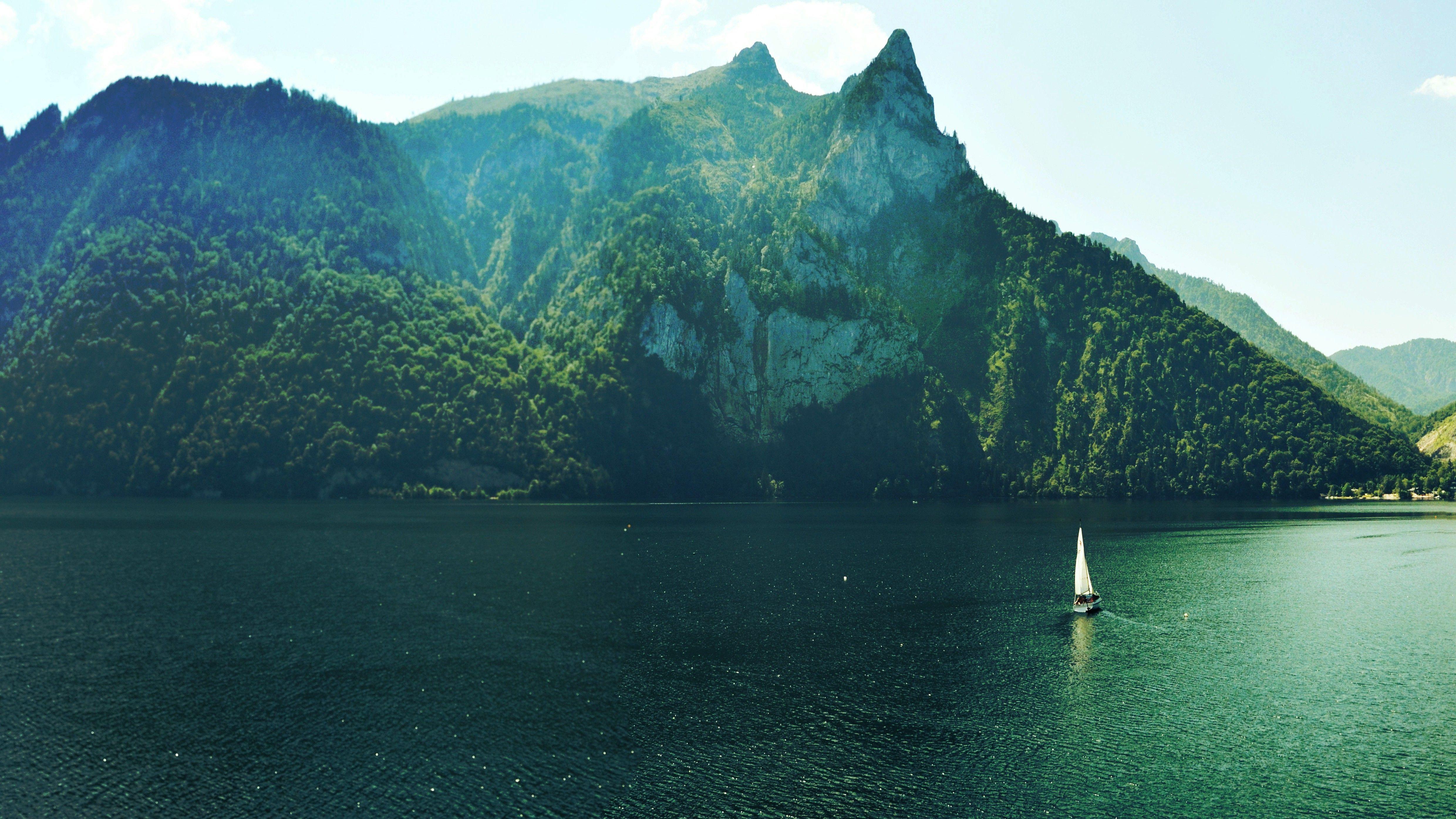 4960x2790 nature, Water, Mountain, Trees, Boat, Sky, Summer, Lake