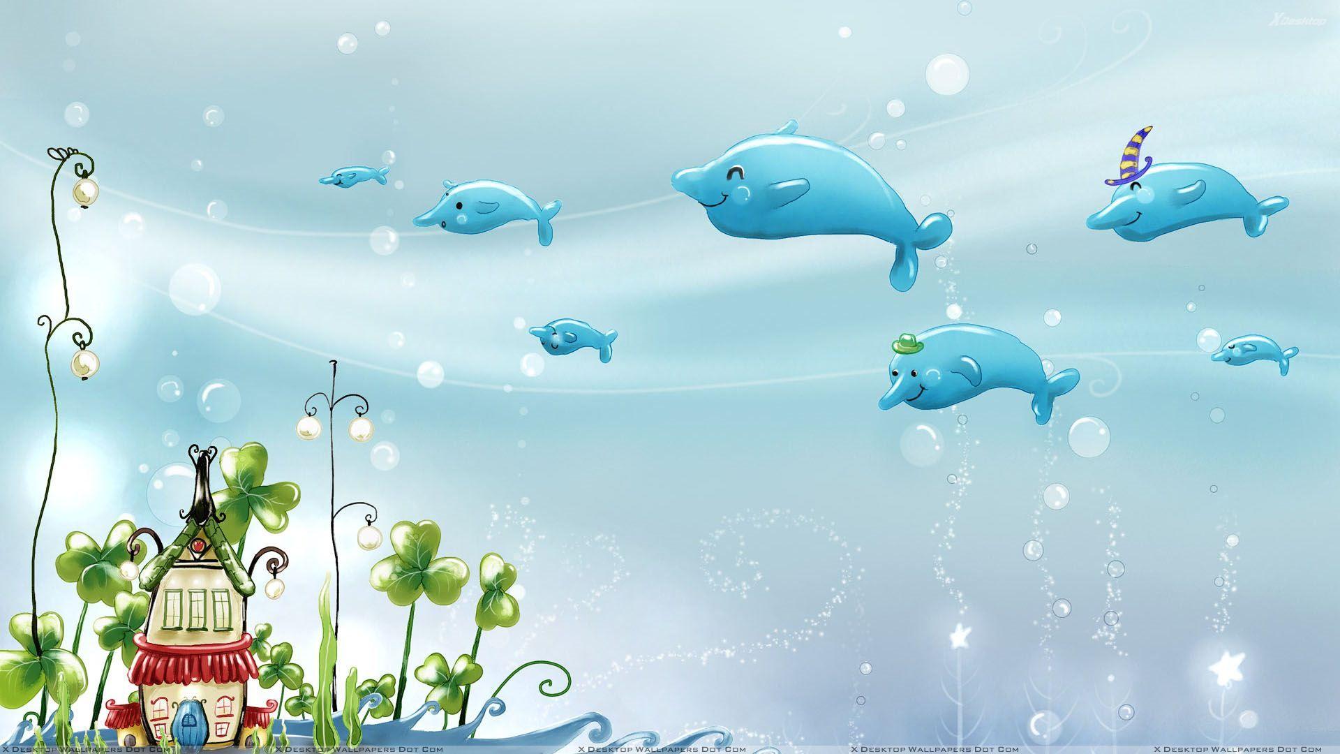 1920x1080 Dolphin And Underwater House Wallpaper