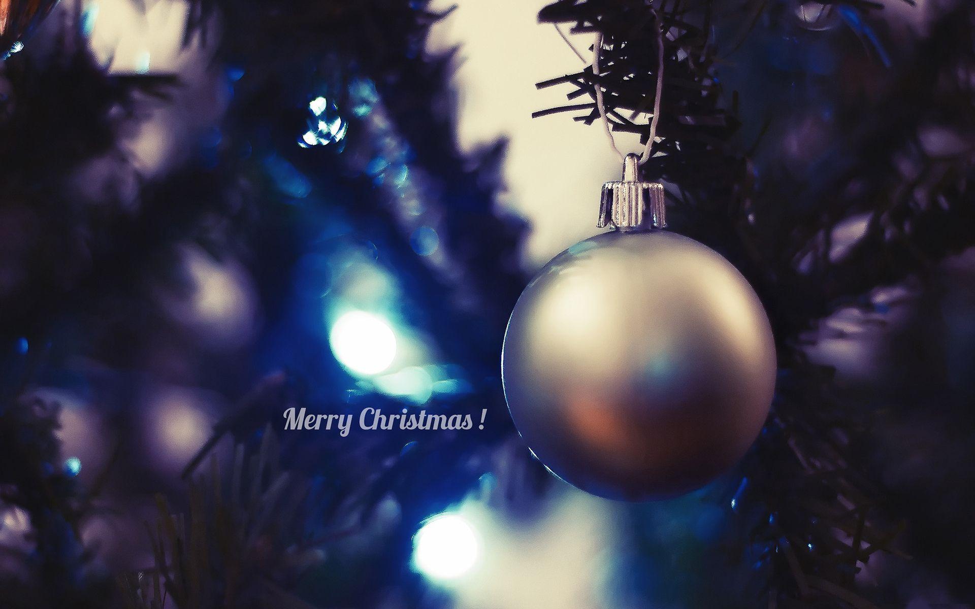 1920x1200 Silver Christmas Ball Blue Light Happy Holidays Desktop