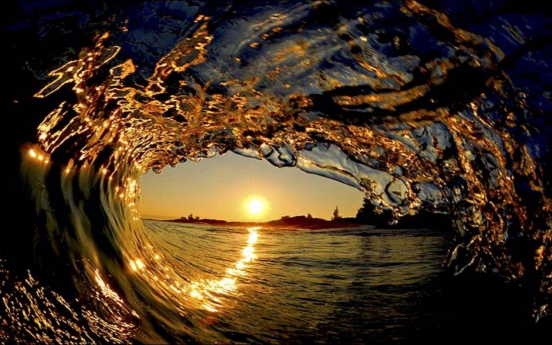 1920x1200 Ocean Wave Sunset Wallpaper
