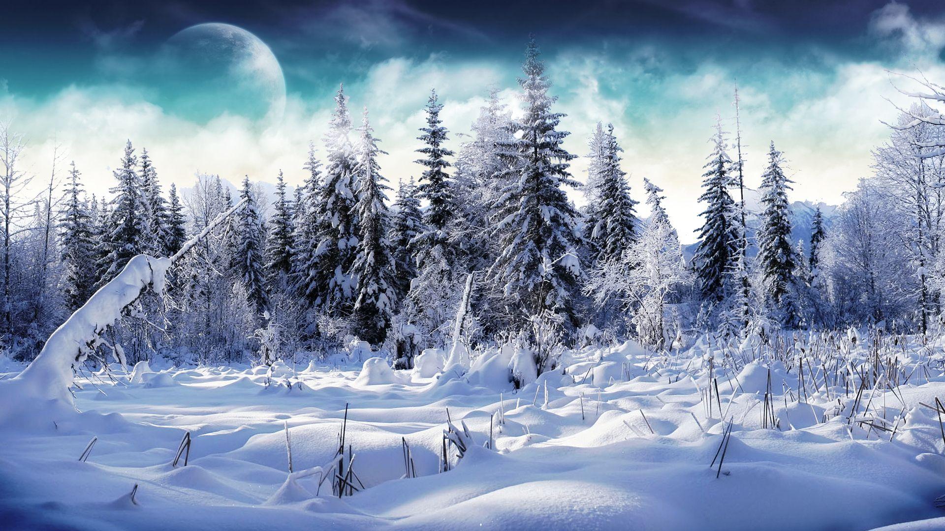 1920x1080 Winter Wonderland Unreal Moon Desktop Wallpaper
