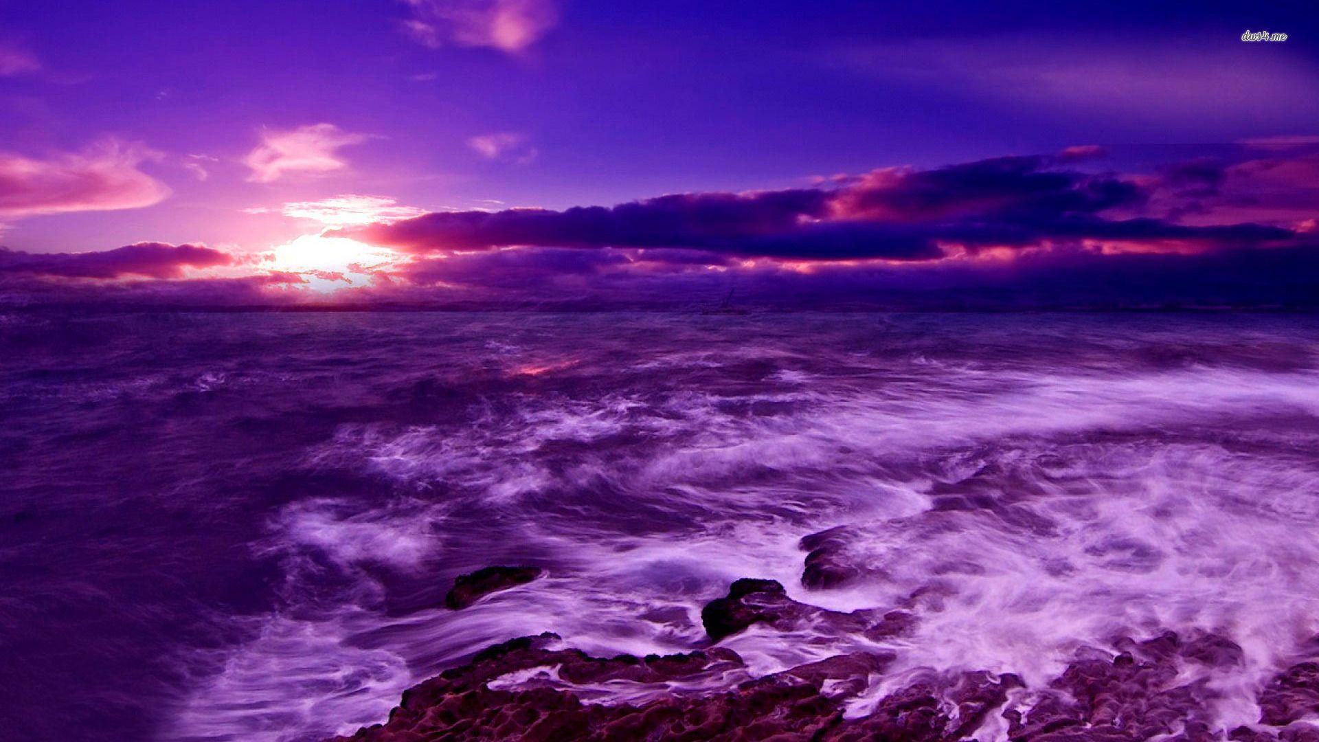 1920x1080 Purple sunset over the sea wallpaper wallpaper