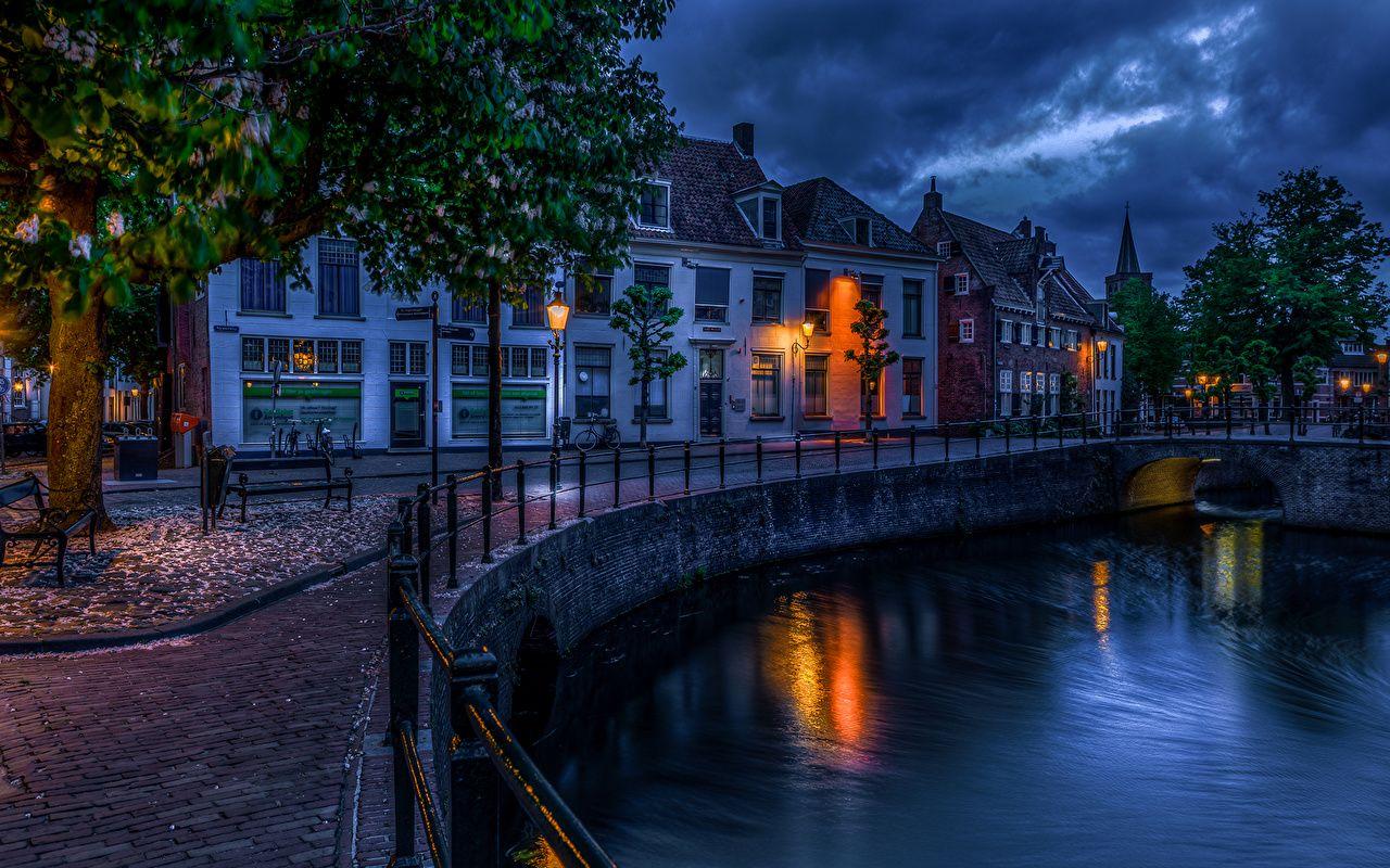 1280x800 Desktop Wallpaper Netherlands Amersfoort Canal Street night
