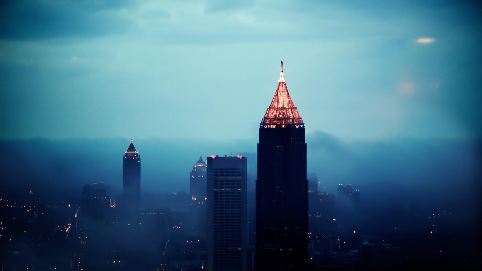 1920x1080 HD Morning Fog Over Skyscrapers In Atlanta Wallpaper