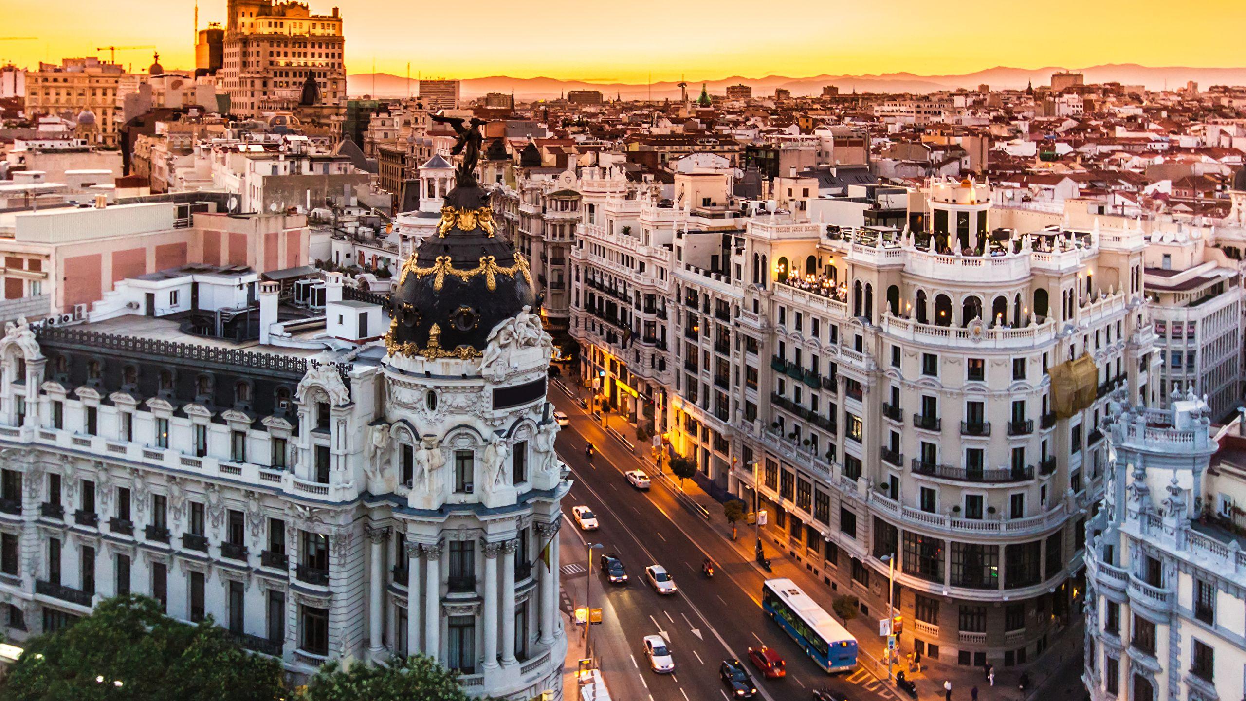 2560x1440 Photos Madrid Spain Street Evening Cities Houses 2560x1440