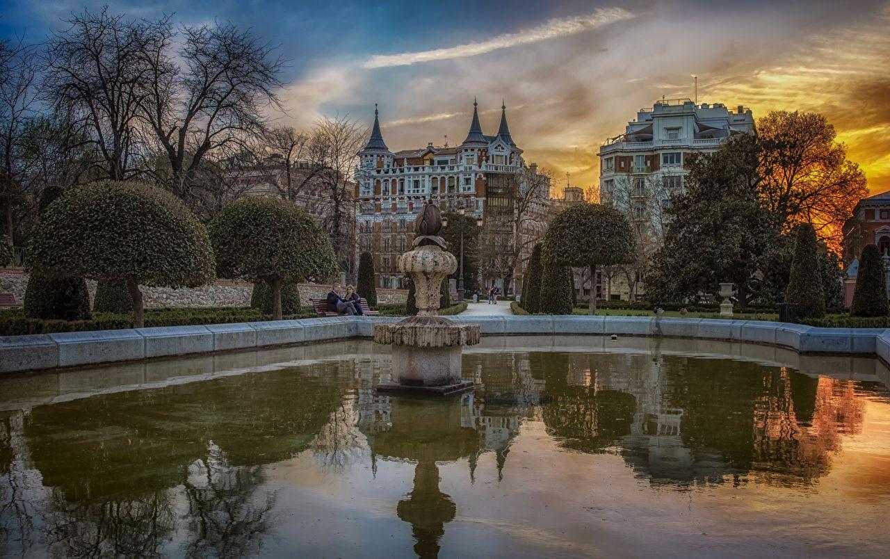 1280x804 Desktop Wallpaper Madrid Spain Fountains Pond Evening