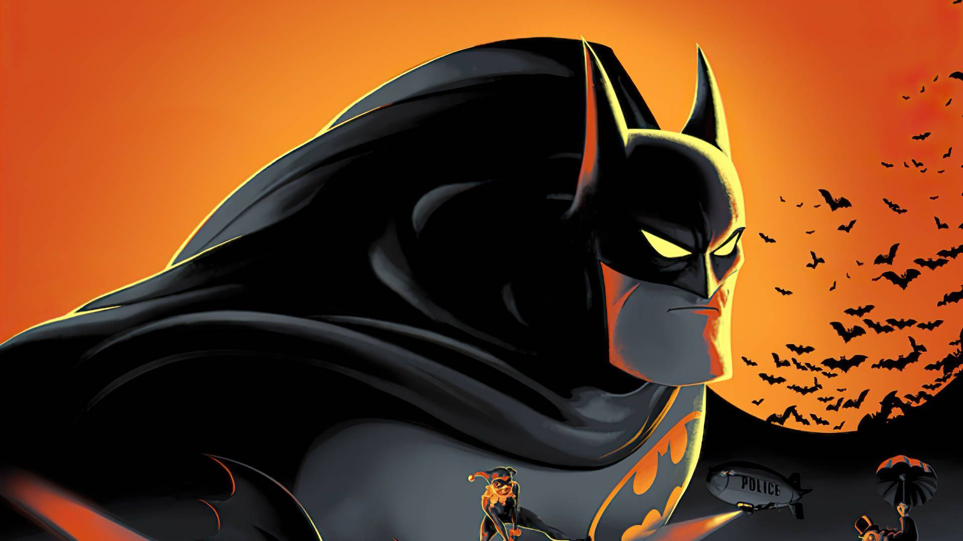 1920x1080 Download Black Batman Orange Sky Animated Desktop Wallpaper