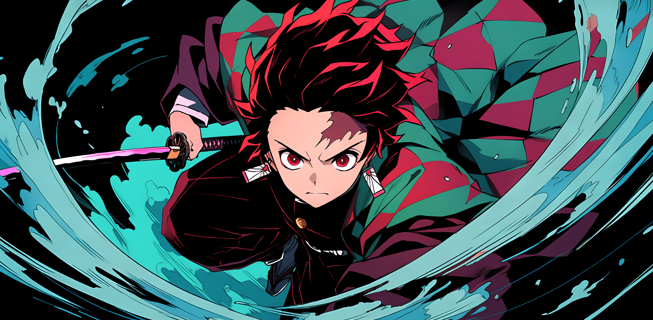 2204x1080 Tanjiro Water Style Wallpaper
