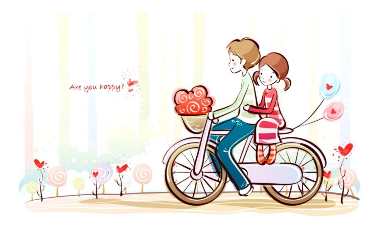 1203x721 Valentine Cartoon Couple Desktop Wallpaper