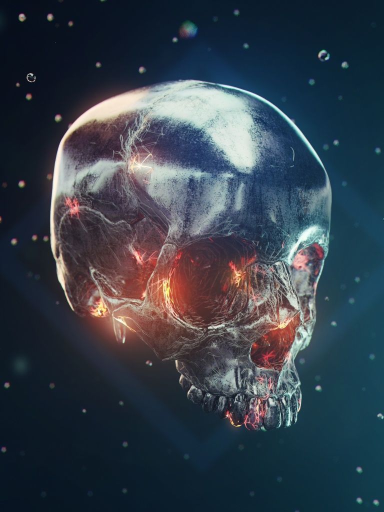 768x1024 Skull Wallpaper 4K, Metal, Iron, 3D