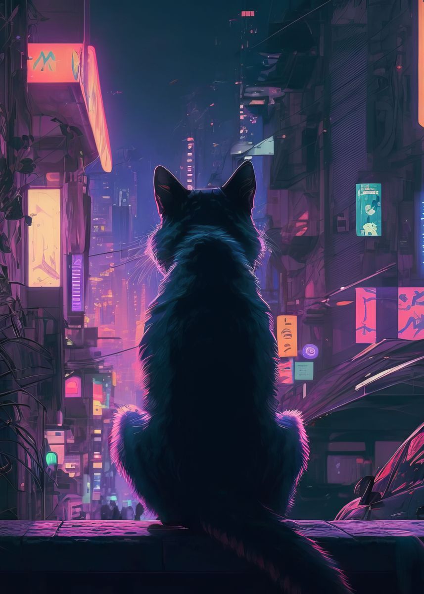 857x1200 Watching Cyberpunk Cat' Poster, picture