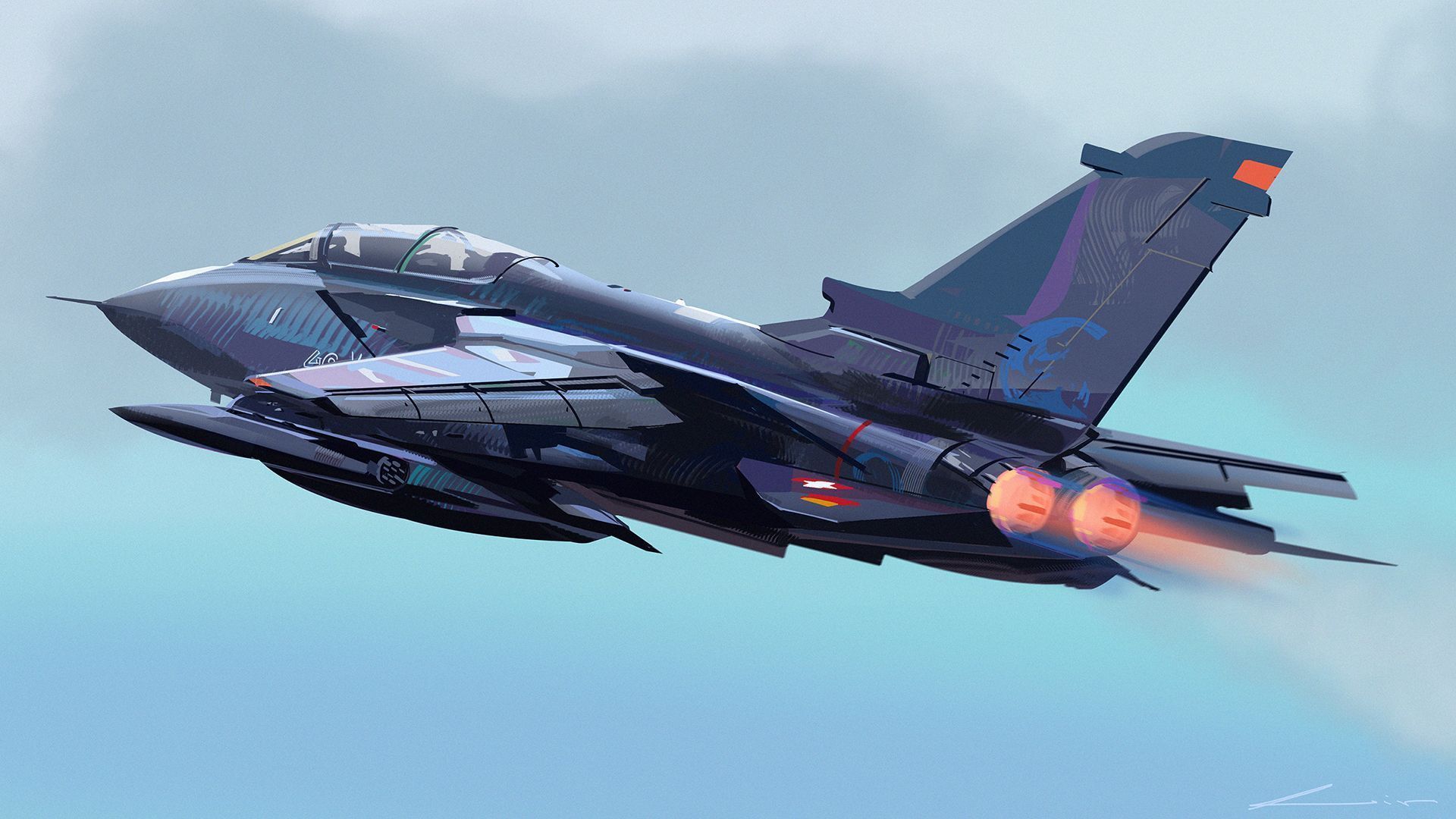1920x1080 digital art, jet fighter, military
