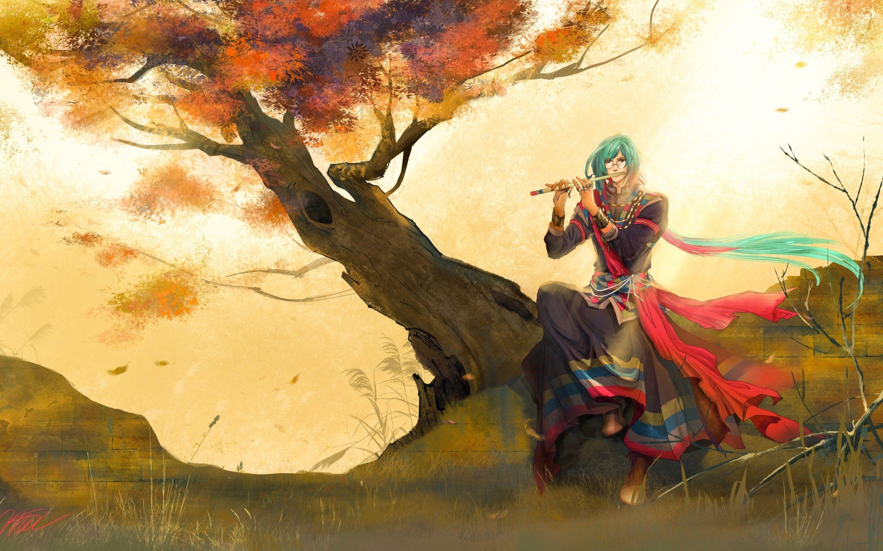 2880x1800 Download 2880x1800 Anime Boy, Flute, Oriental, Fall, Long