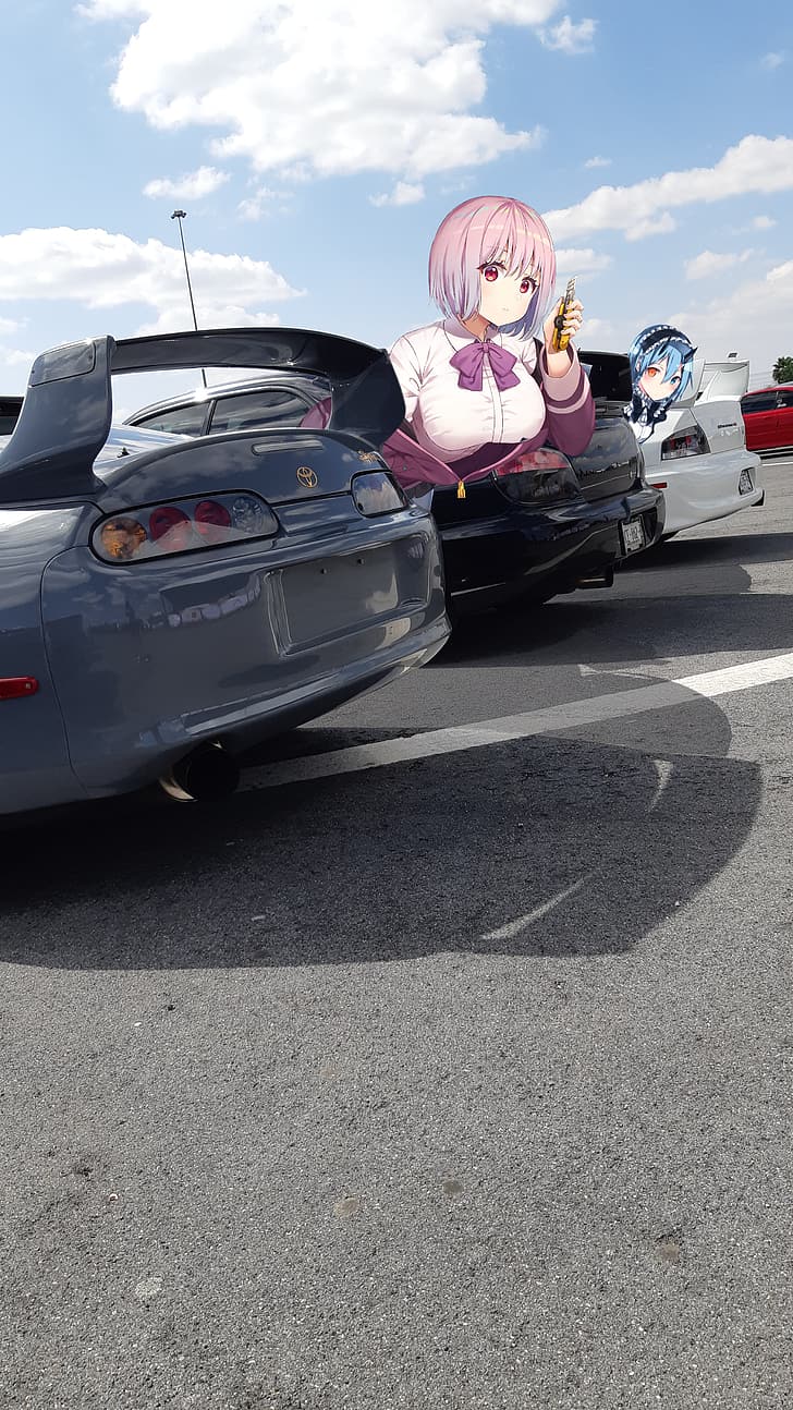 728x1294 anime girls, Japanese cars, 90s Cars