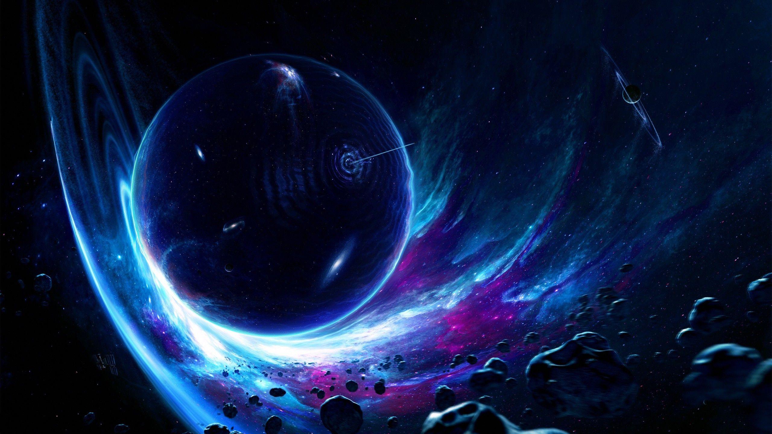 2560x1440 artwork, Digital Art, Planet, Space, Asteroid, Space Art