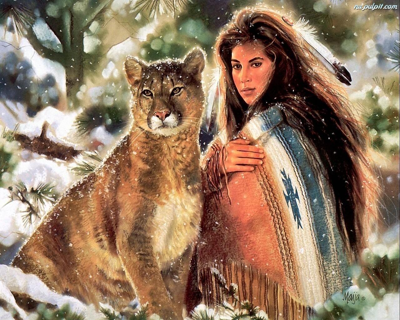 1280x1024 Native American Women Art. Art, Indianka, Puma Na Pulpit. Dream