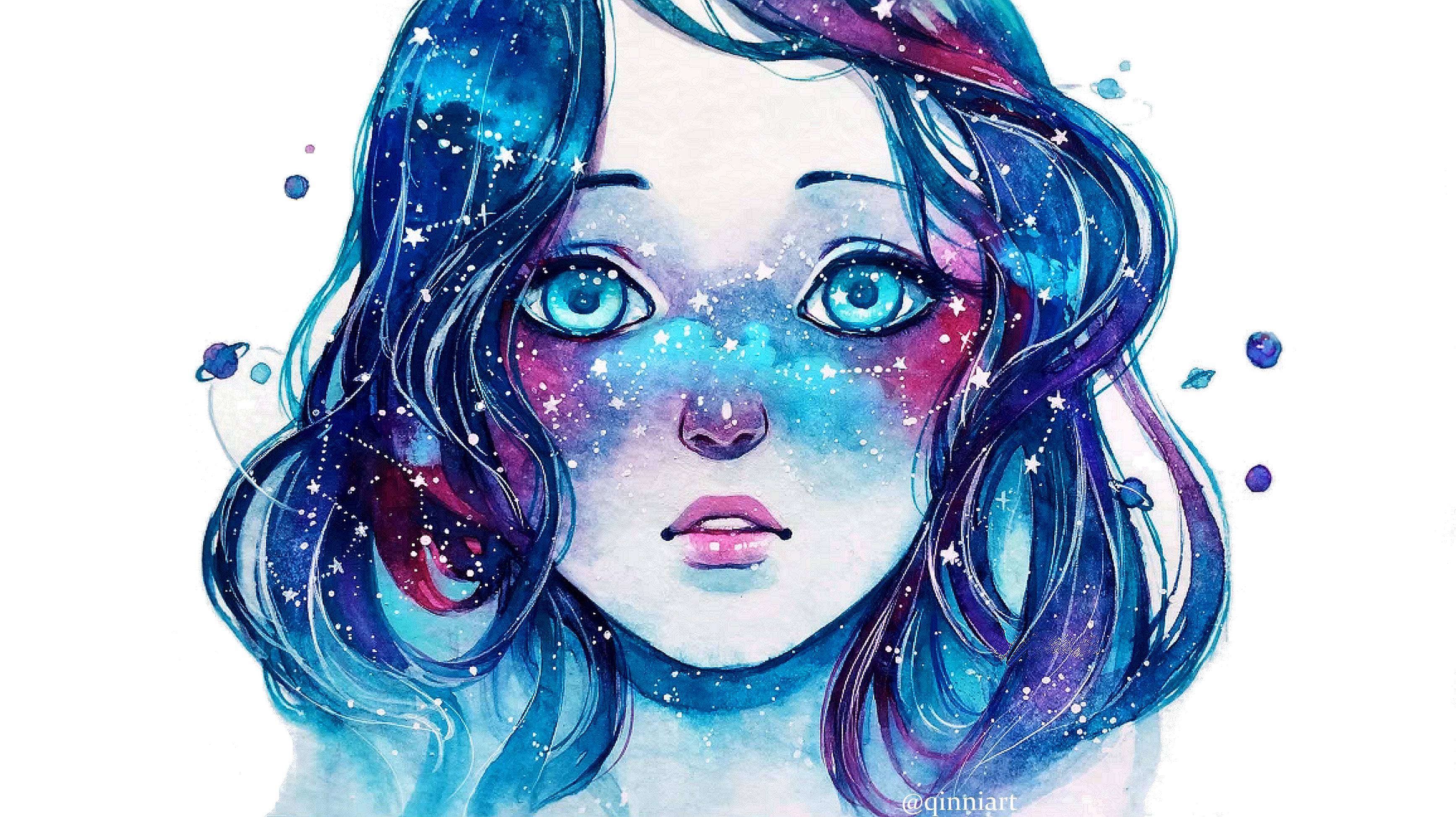 3469x1948 Watercolor Galaxy Wallpaper