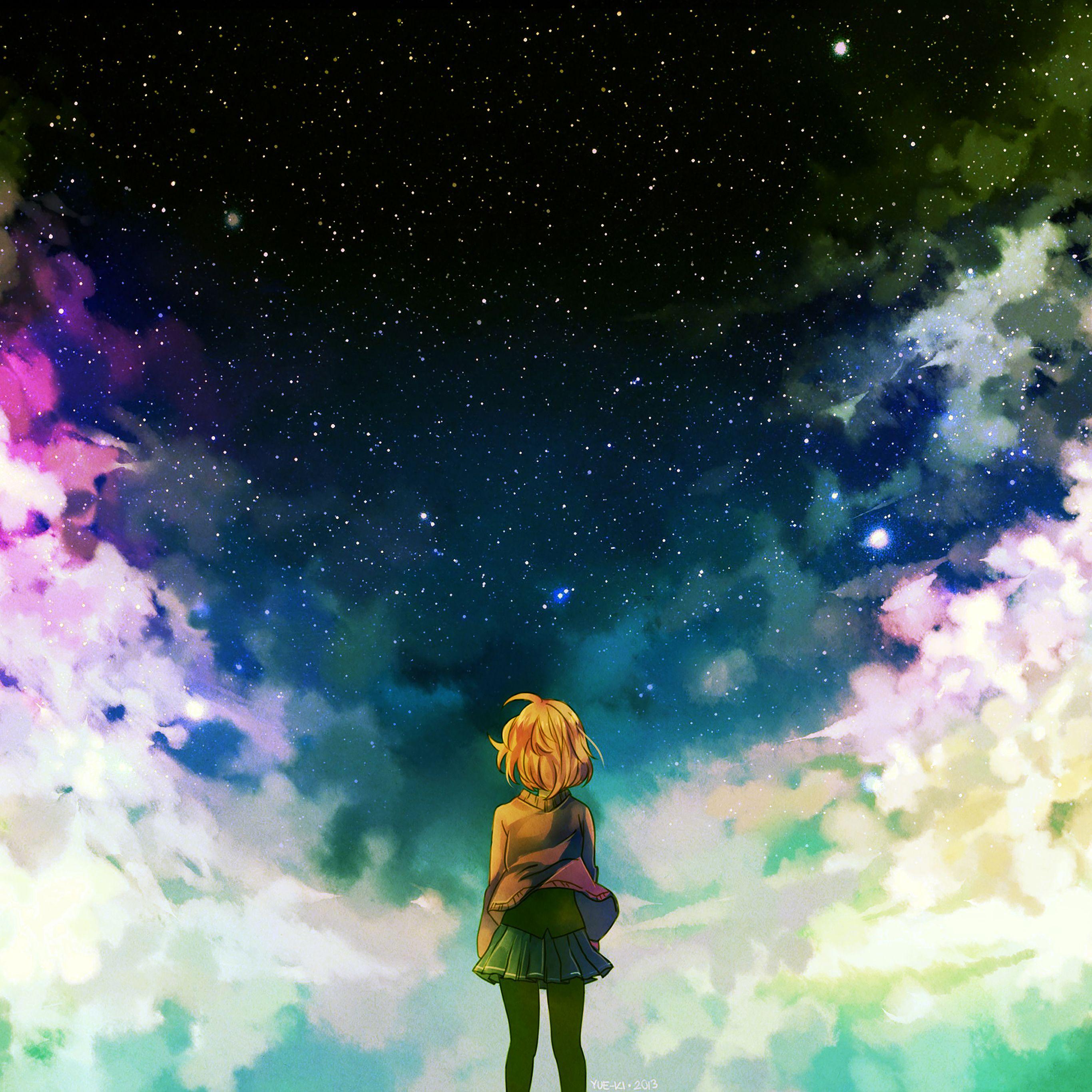 2732x2732 girl anime sky wallpaper