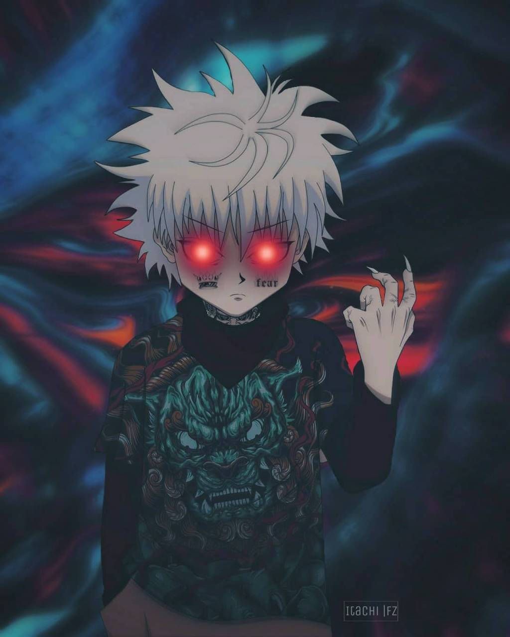 1024x1280 Download free Killua Glowing Red Eyes