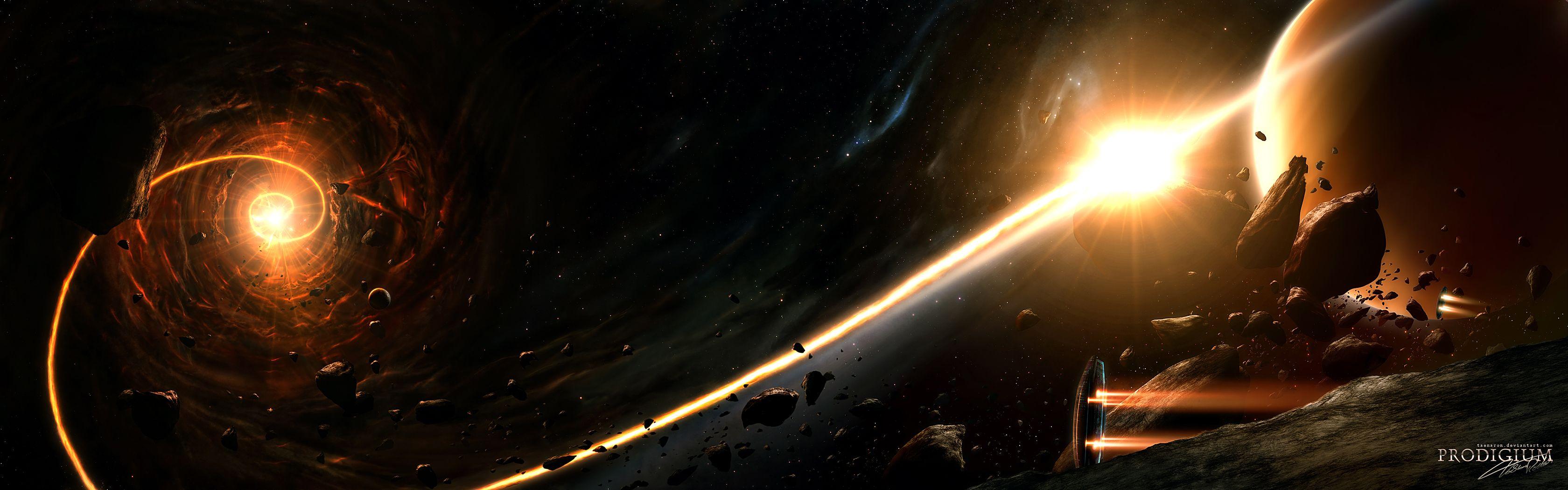 3360x1050 Dual Monitor Space Wallpaper