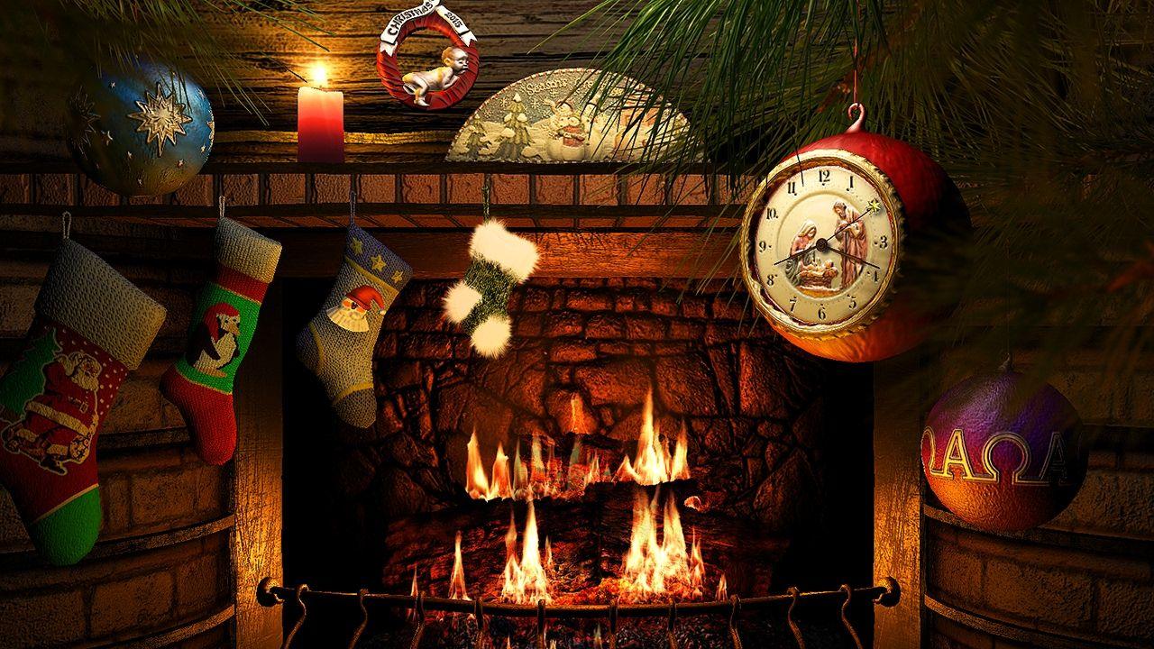 1280x720 Fireside Christmas 3D Screensaver & Live Fire Lò sưởi hình nền HD