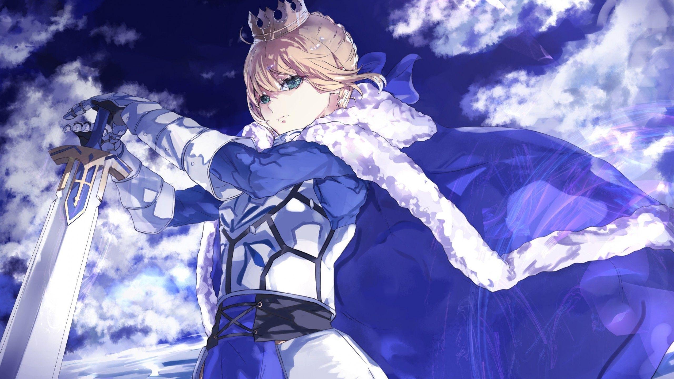 2560x1440 Download 2560x1440 Saber, Sword, Cape, Blonde, Tiara, Fate
