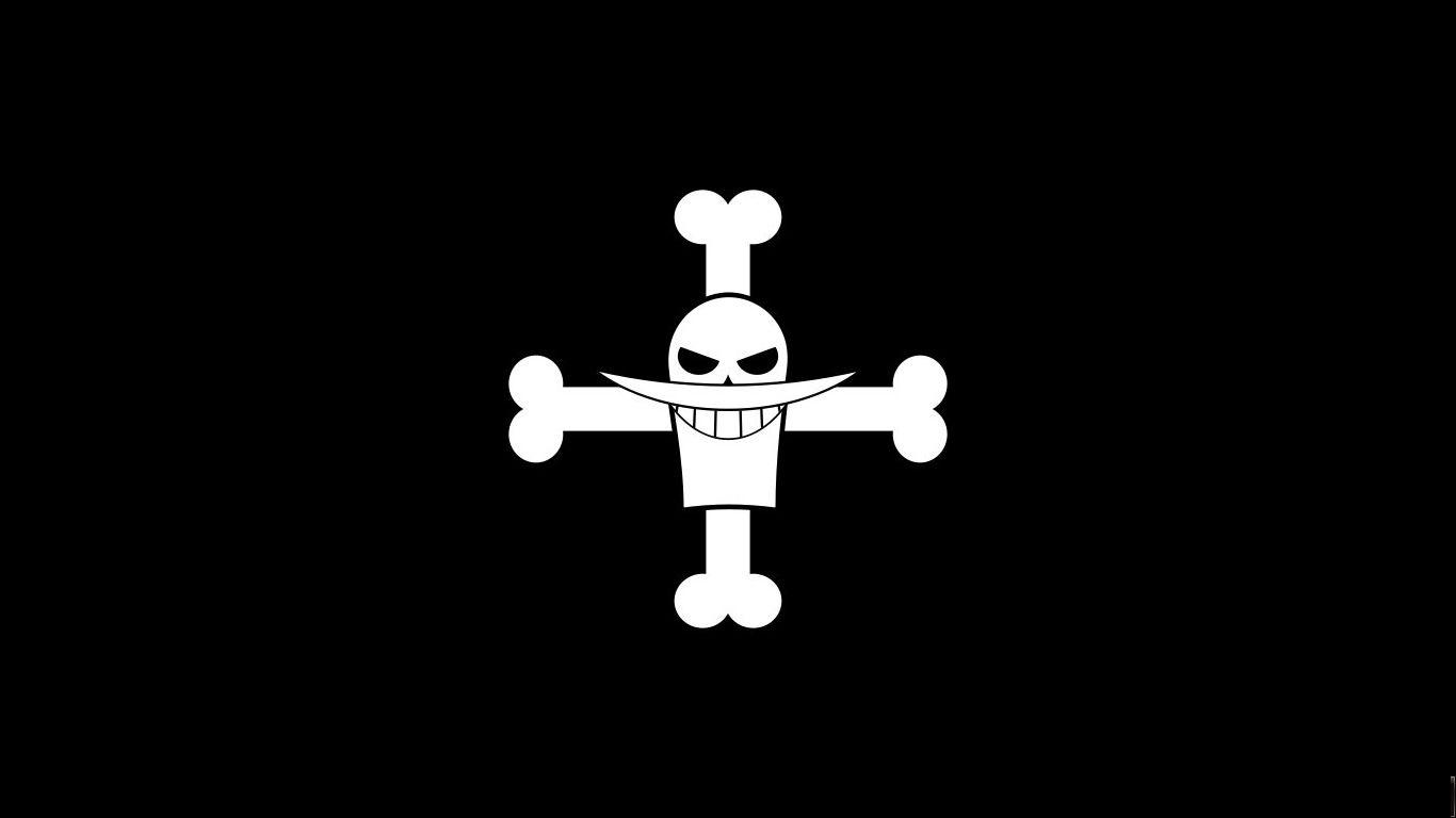 1366x768 Marco, Whitebeard, Flag, Jolly Roger, Dark, Black Background