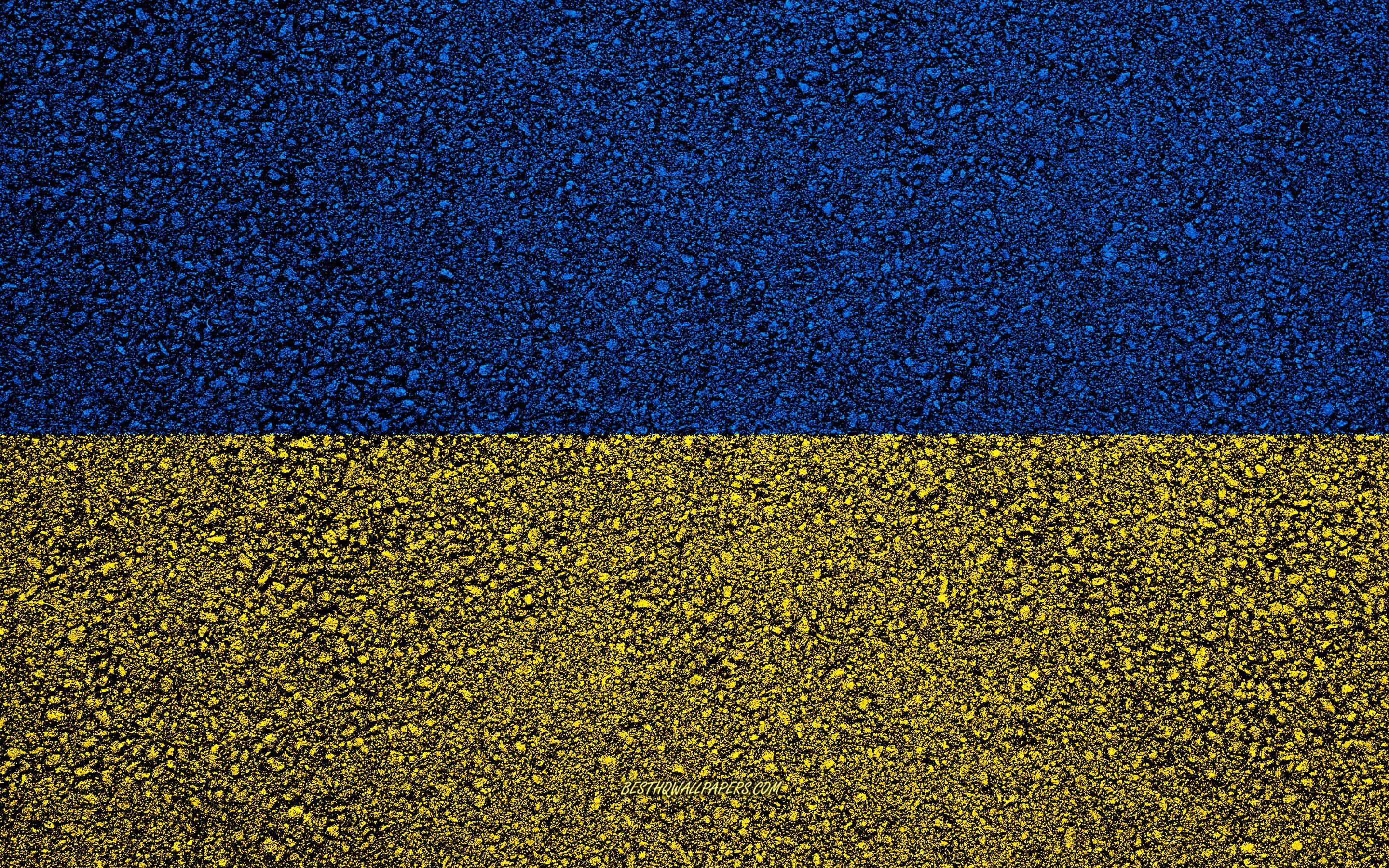 2880x1800 Download wallpaper Flag of Ukraine, asphalt texture, flag