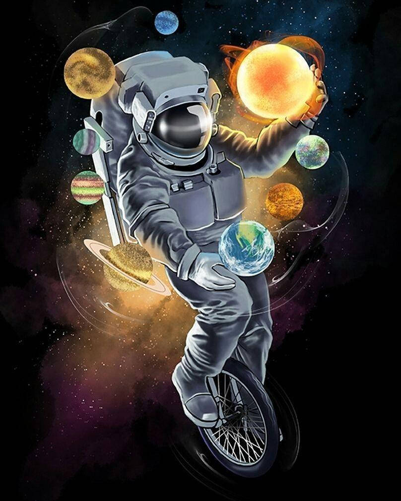 808x1010 Download Cycling And Juggling Astronaut Cool Android Artwork Wallpaper