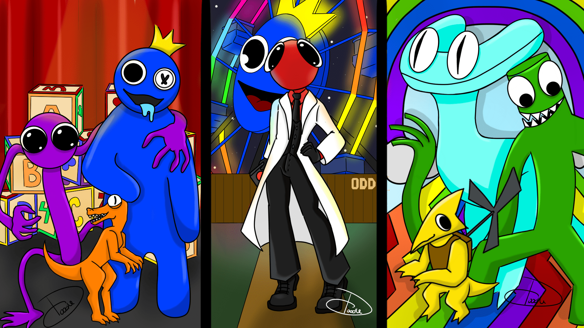 1920x1080 Wallpaper I made of all the rainbow friends for my pc !