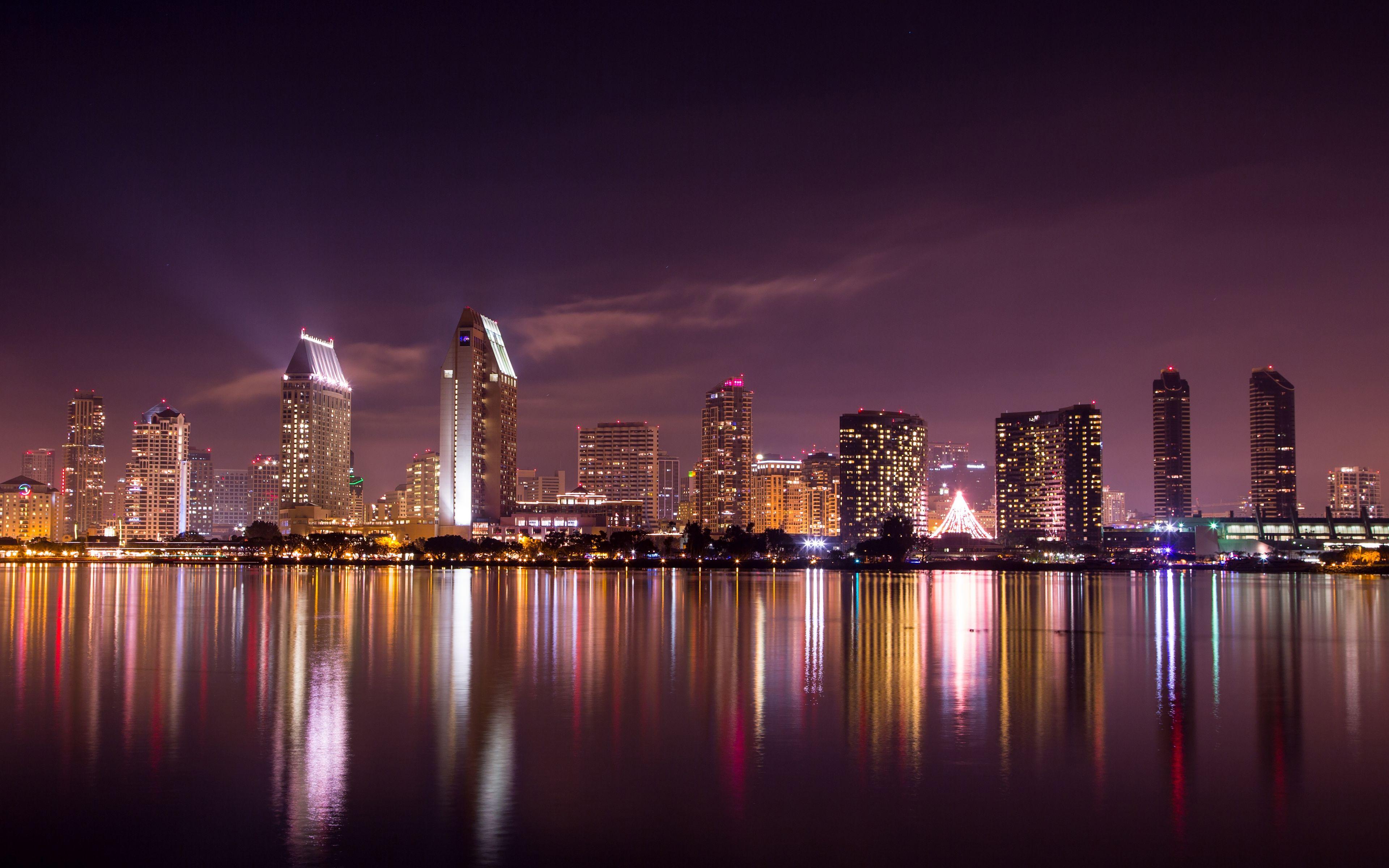Wallpaper San Diego harbor Sunset sunrise water reflections city  travel Architecture 660