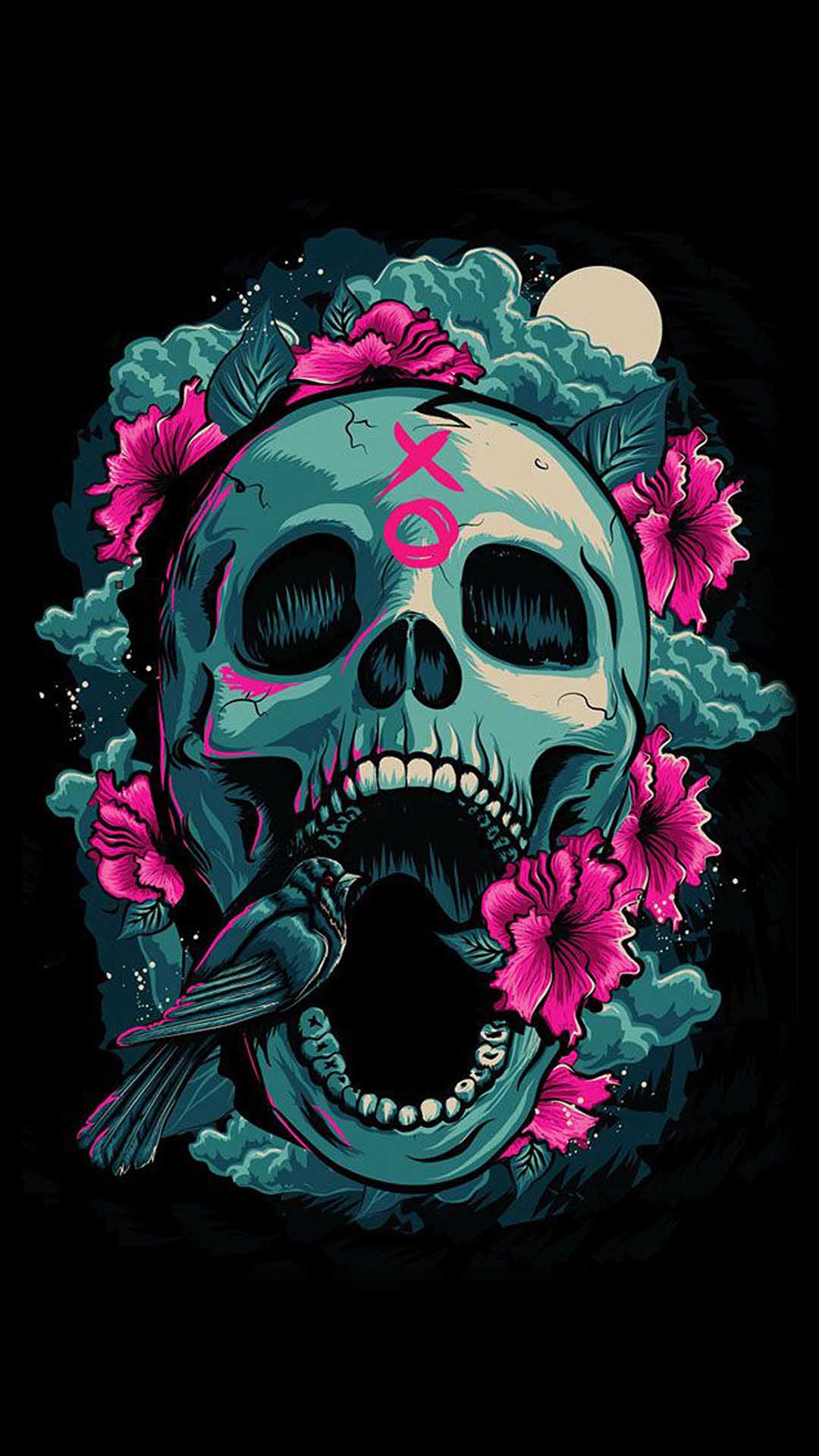 1080x1920 Skull and flowers
