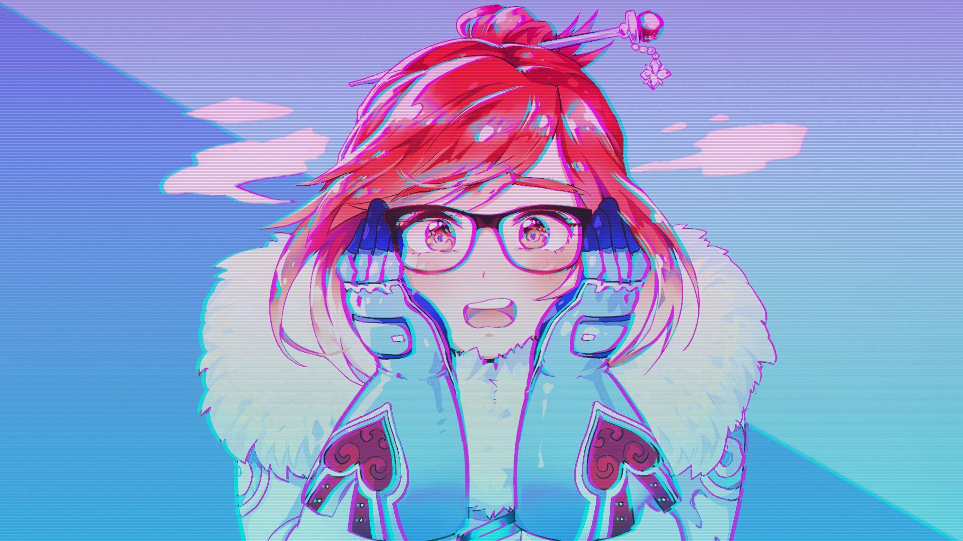 1920x1080 #Overwatch, #Overwatch Anniversary, #vaporwave, #Mei