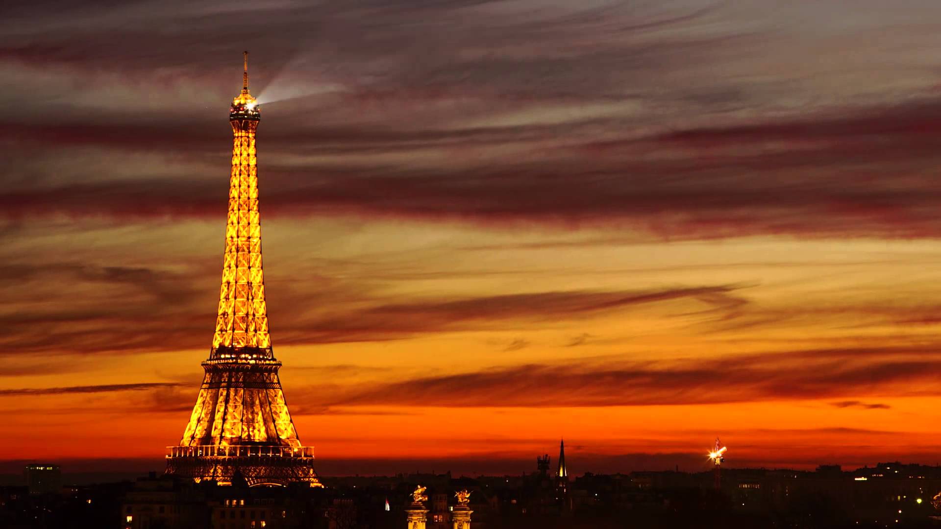 1920x1080 Paris Sunset Eiffel Tower Wallpaper at