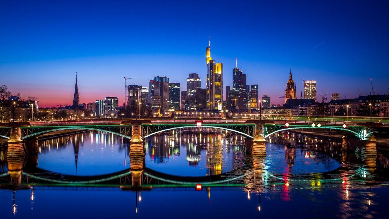 1280x720 Wallpaper Frankfurt, Nightscape, Germany, HD, 4K, World