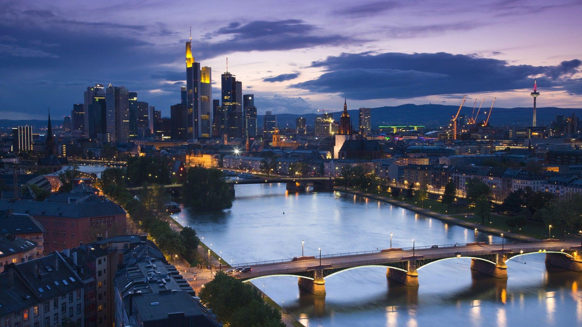 1920x1080 clouds, cityscapes, Germany, bridges, Frankfurt wallpaper