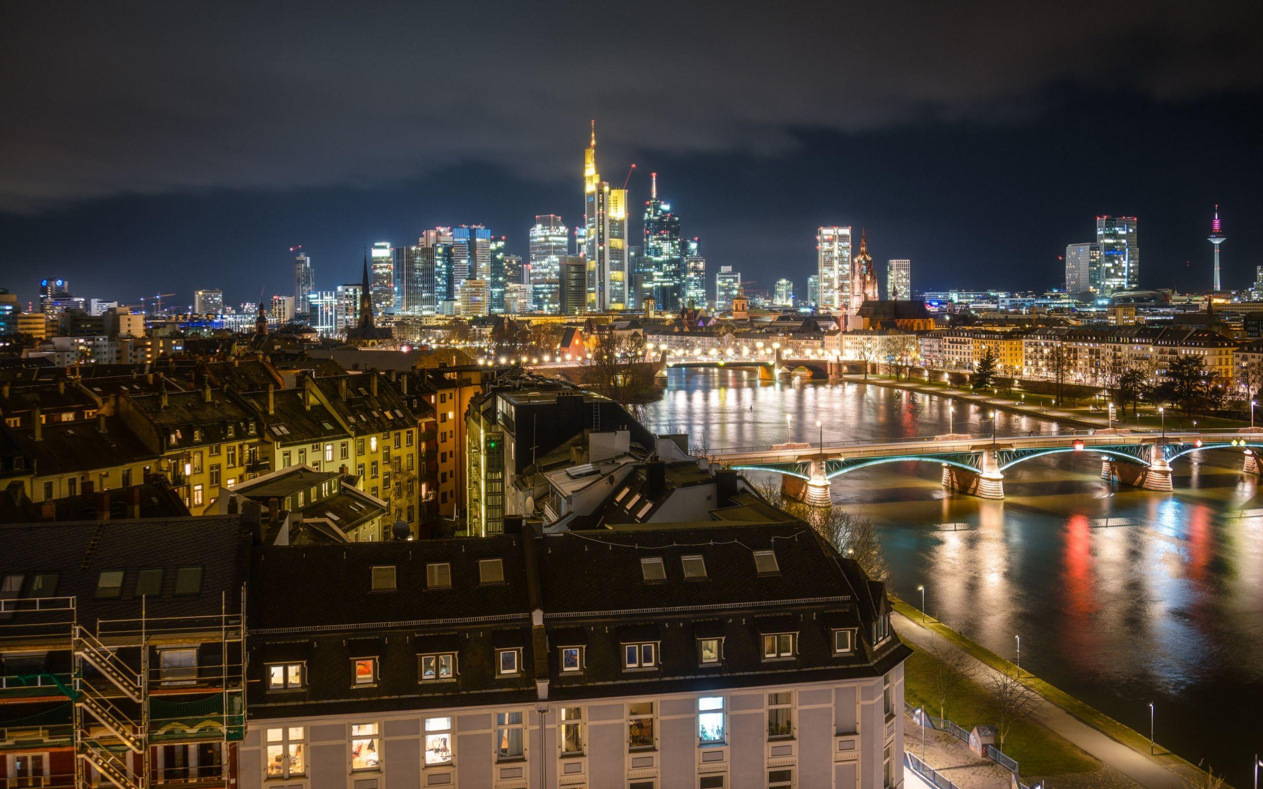 2560x1600 Download wallpaper Frankfurt, German city, cityscape, night