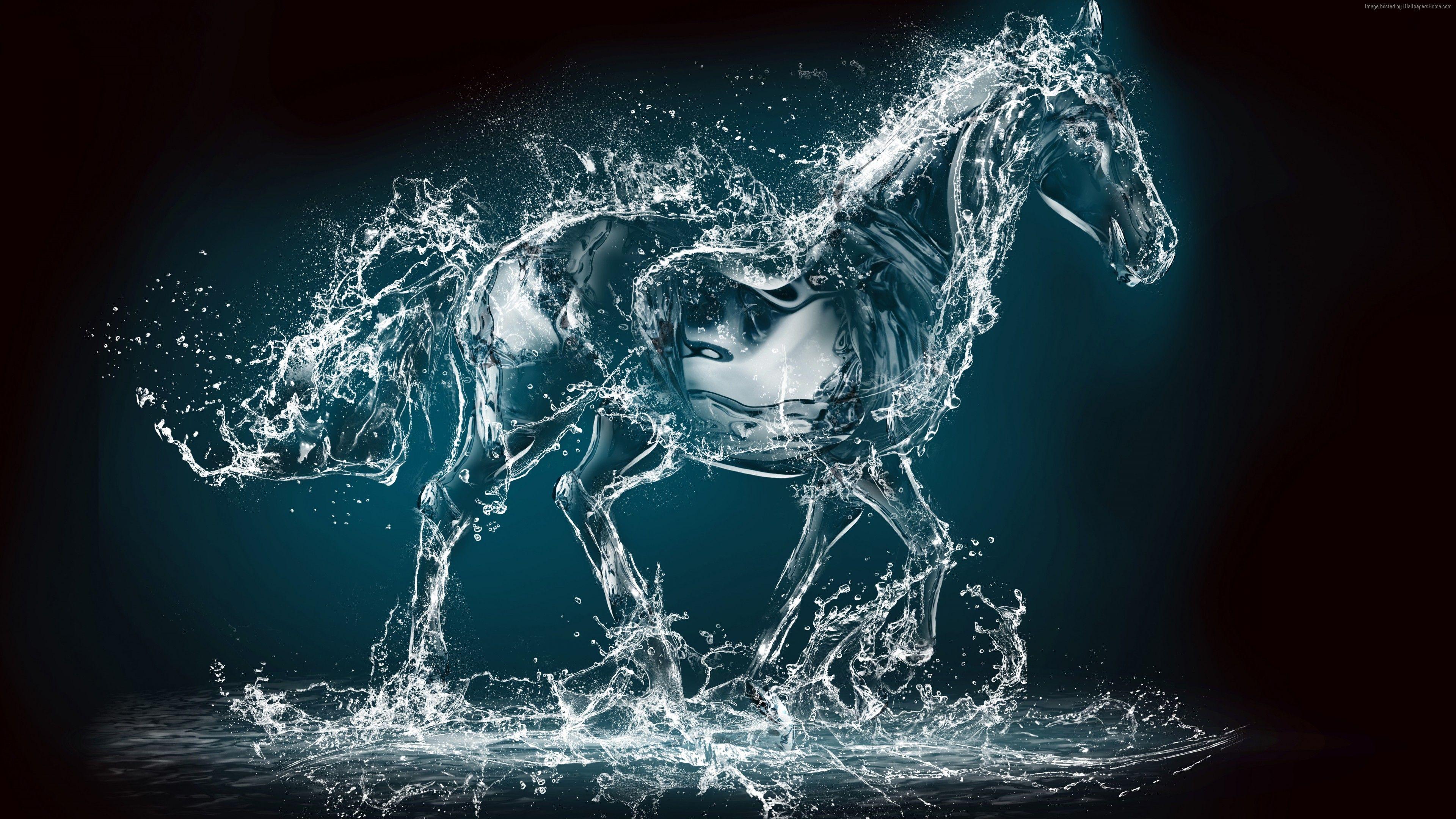 3840x2160 Hình nền con ngựa, Nước, trong suốt, 10K, Hình nền nghệ thuật