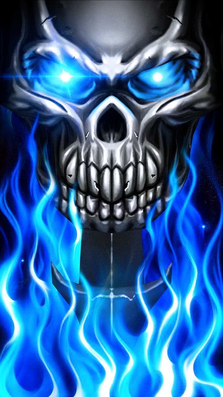 720x1280 Blue Fire Skull Wallpaper Free