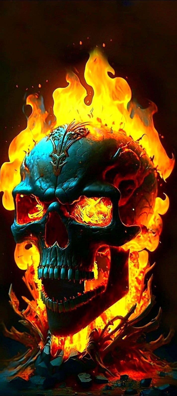 712x1592 Flaming Skull Artwork
