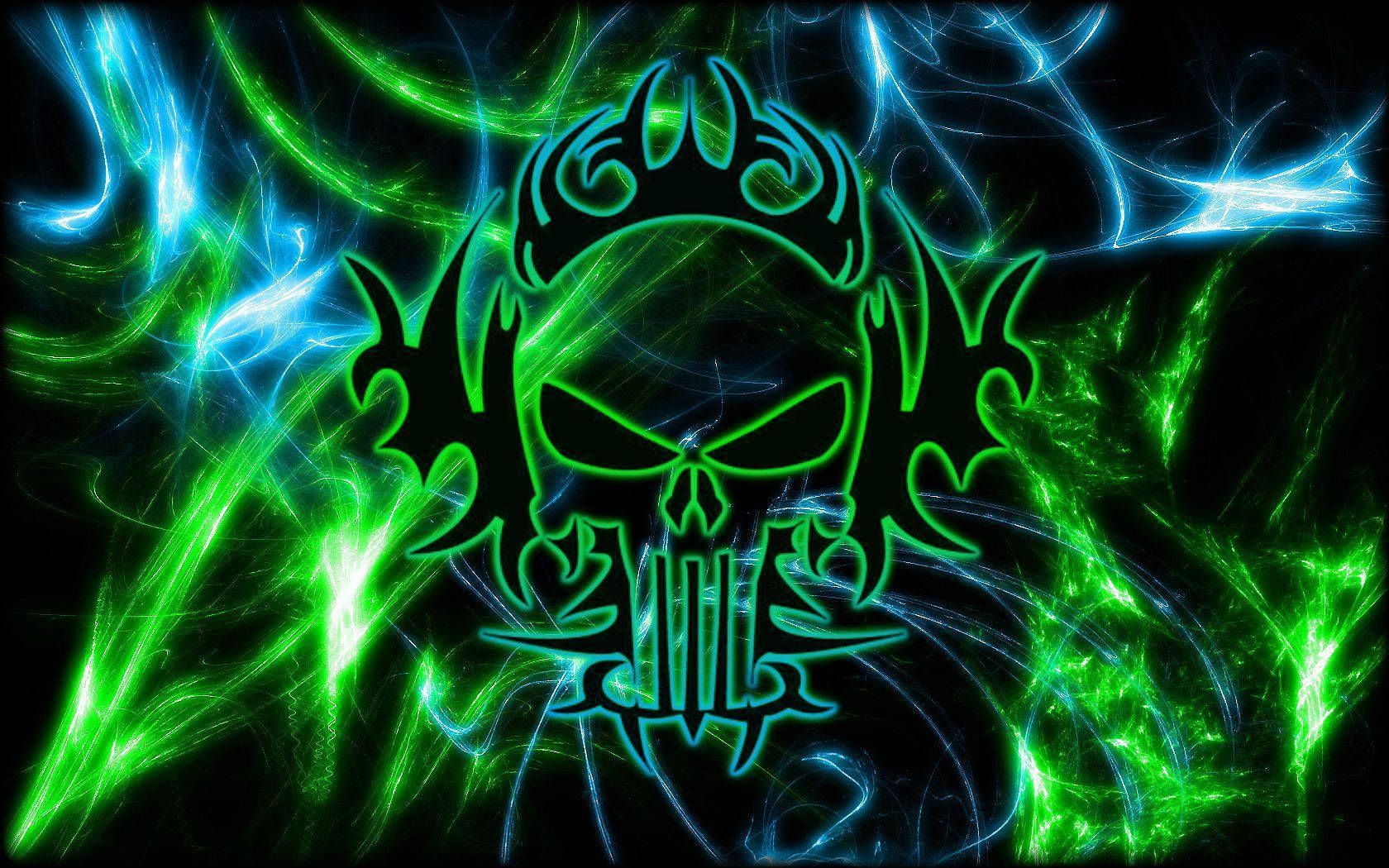 1680x1050 Download free Green Fire Skull Logo
