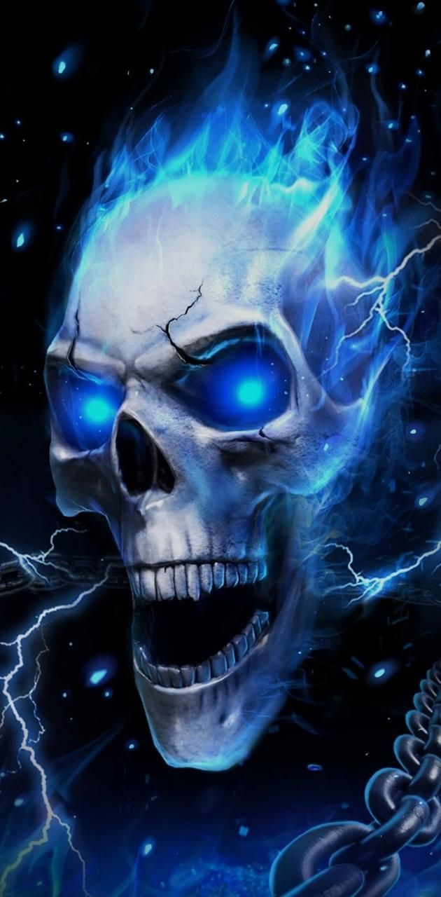 630x1280 Blue flame skull wallpaper