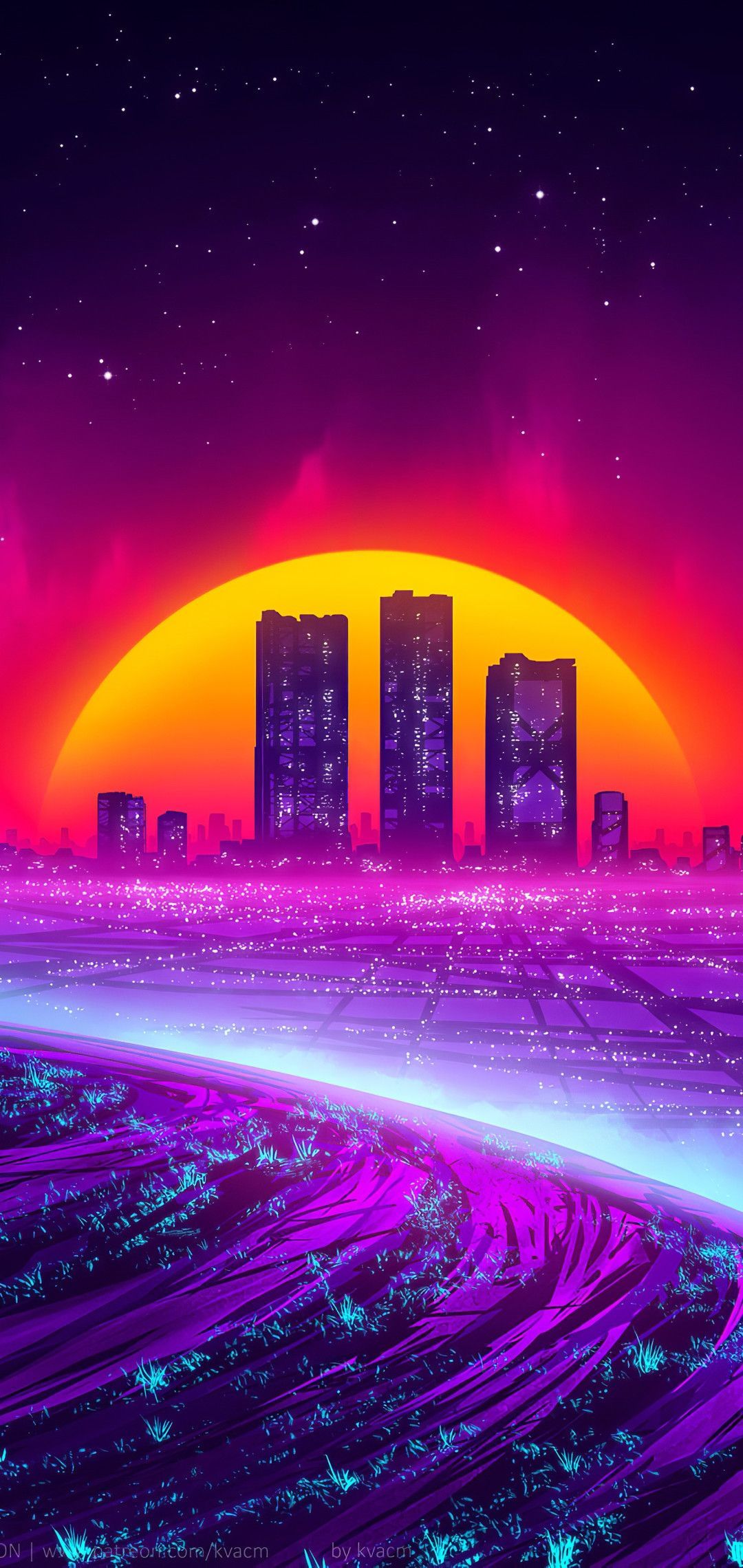 1080x2280 Neon buildings -wallpaper