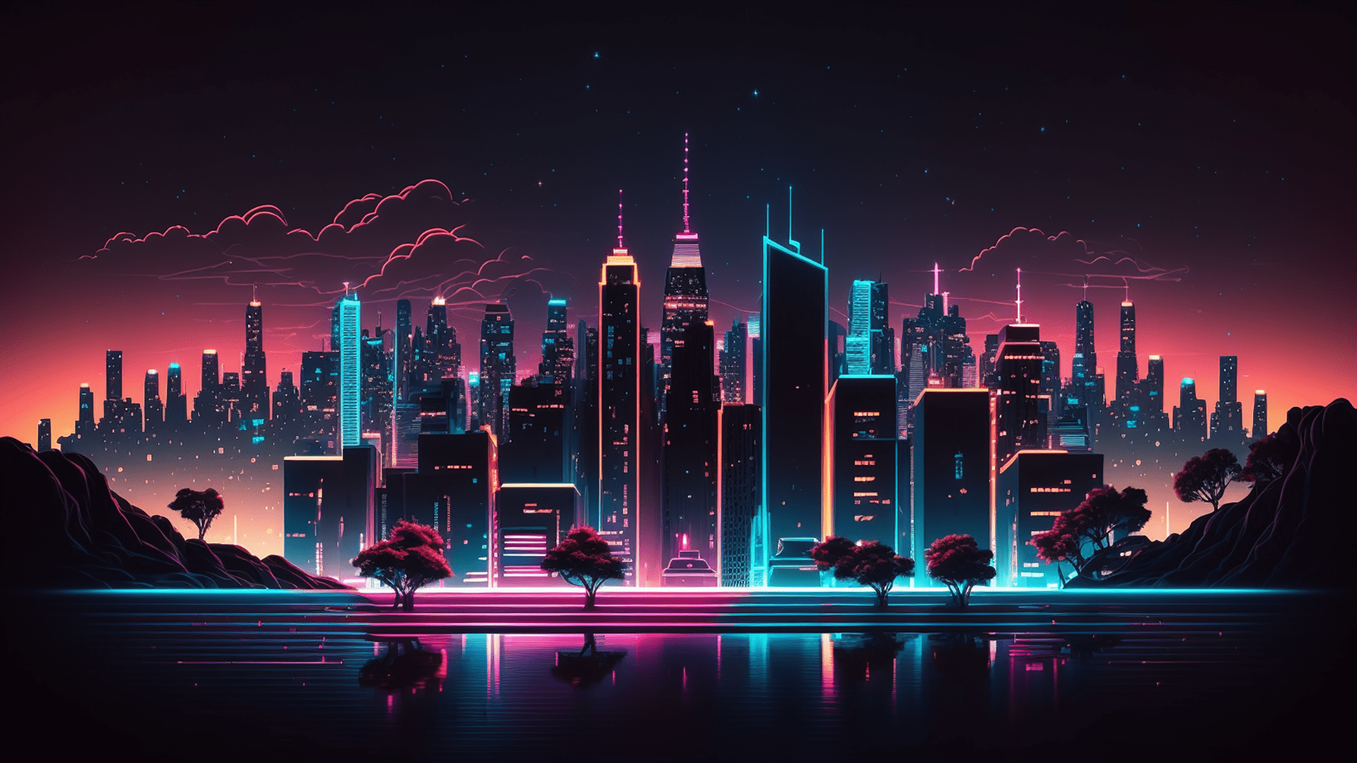1920x1080 City ​​building Neon Background, City