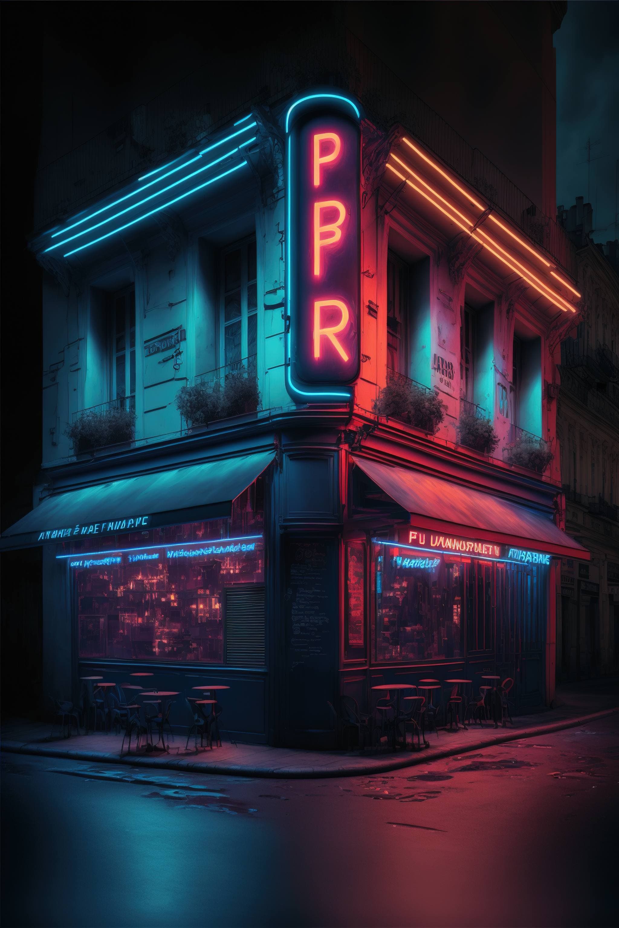 2048x3072 A building with neon signs