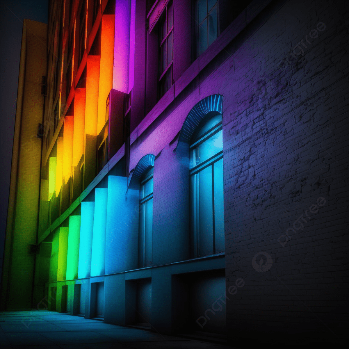1200x1200 Neon Background With A Building 4k