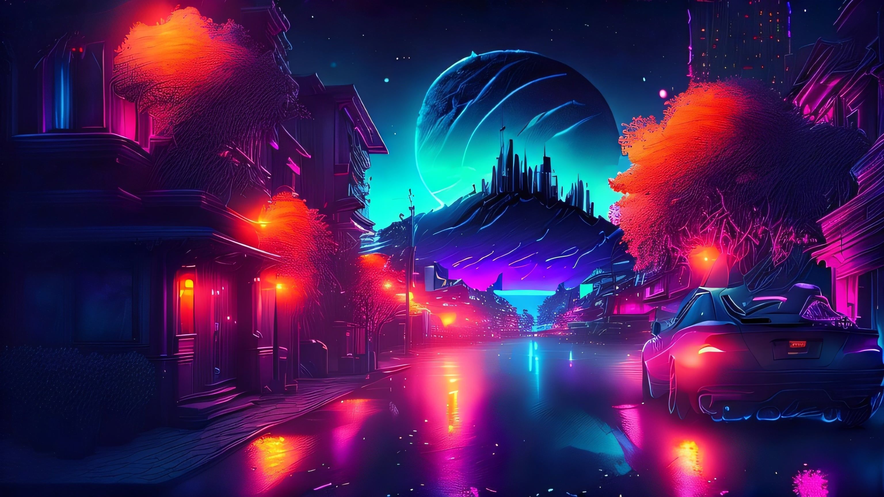 3072x1728 Neon night city [1920x1080] generated