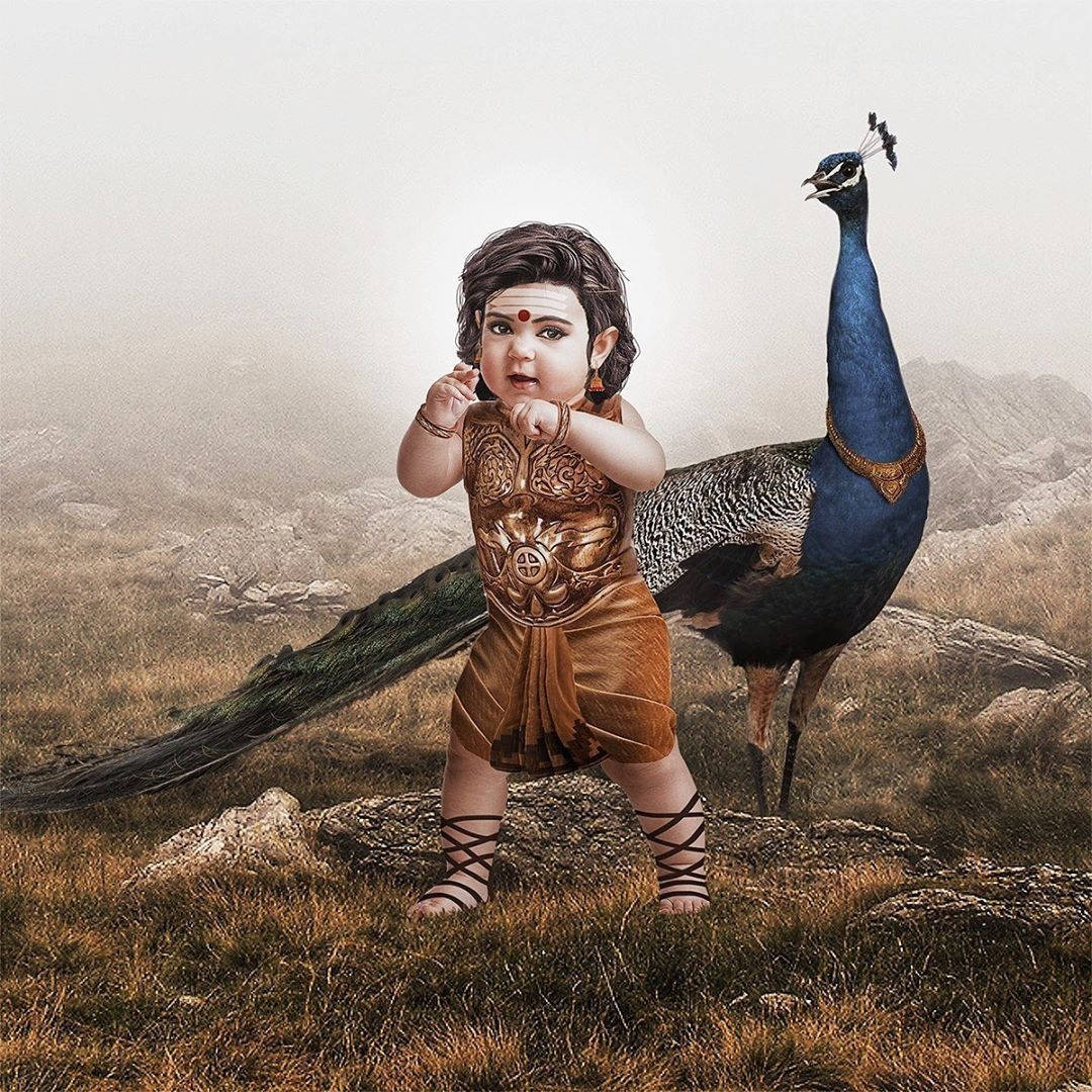 1080x1080 Download Baby Murugan And Peacock Paravani Wallpaper