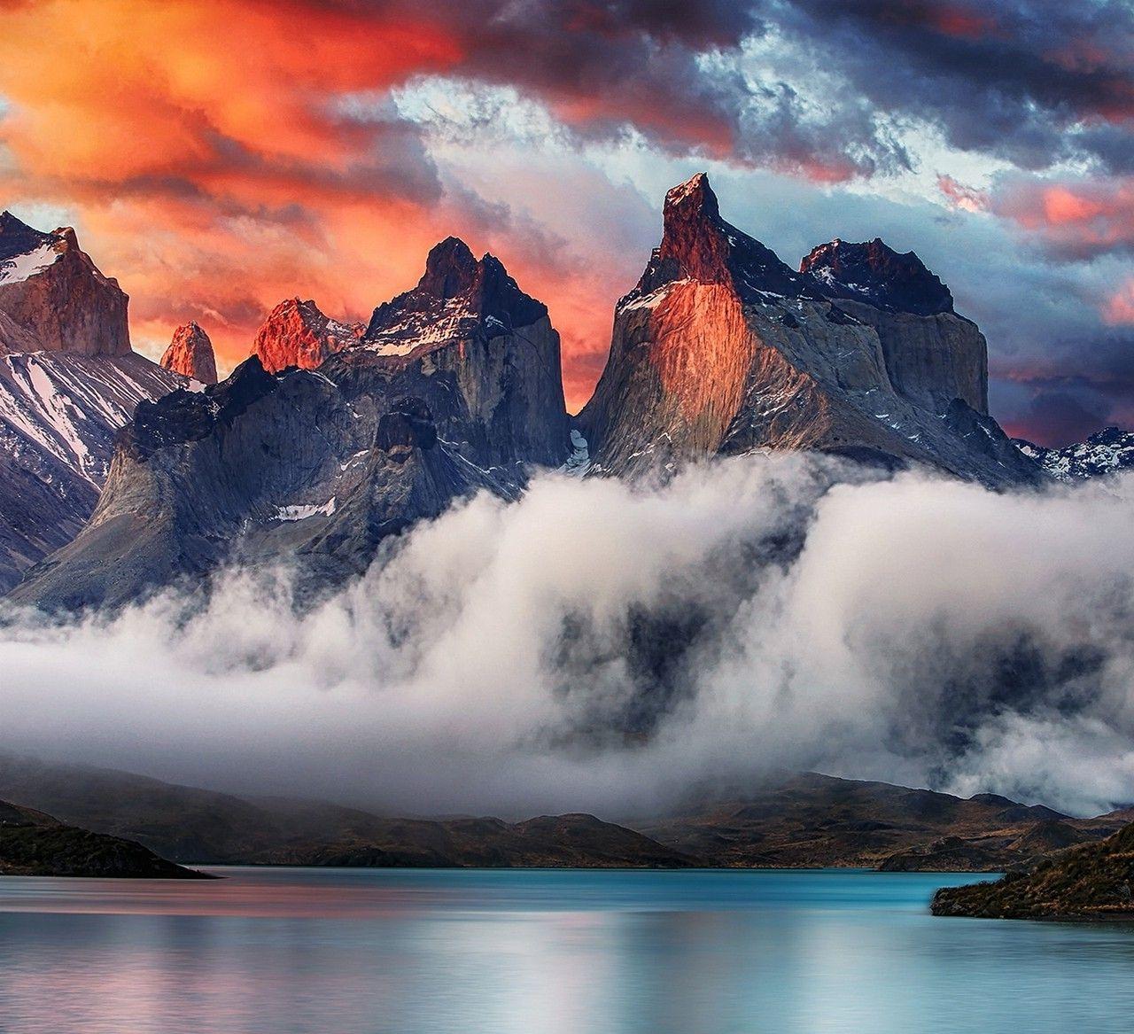 1280x1167 mountain, Torres Del Paine, Patagonia, Chile, Sunrise, Clouds, Lake, Nature, Landscape Wallpaper HD / Desktop and Mobile Background