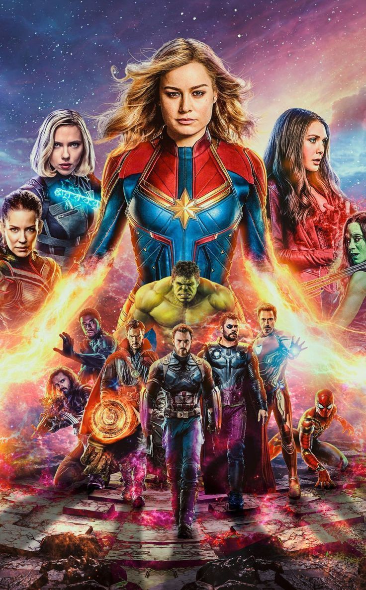 736x1188 Avengers End Game team with captain marvel thor thanos mobile wallpaper